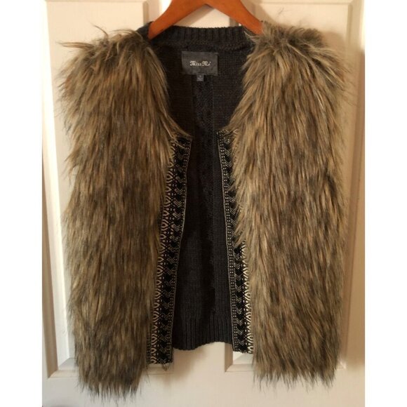 Miss Me Jackets & Blazers - Women's MISS ME Faux Fur Beaded Vest Size Small